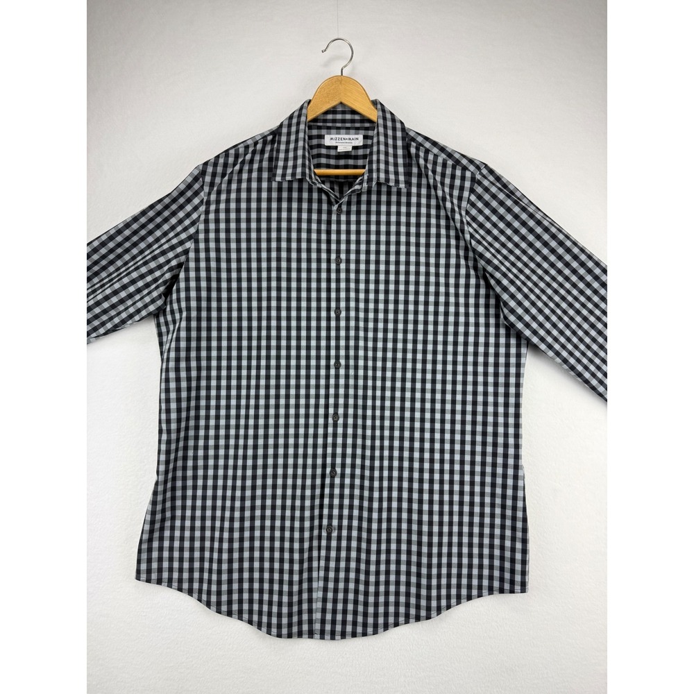 Mizzen + Main Shirt Mens XXL Trim Fit Gingham Performance Button Down Black Grey